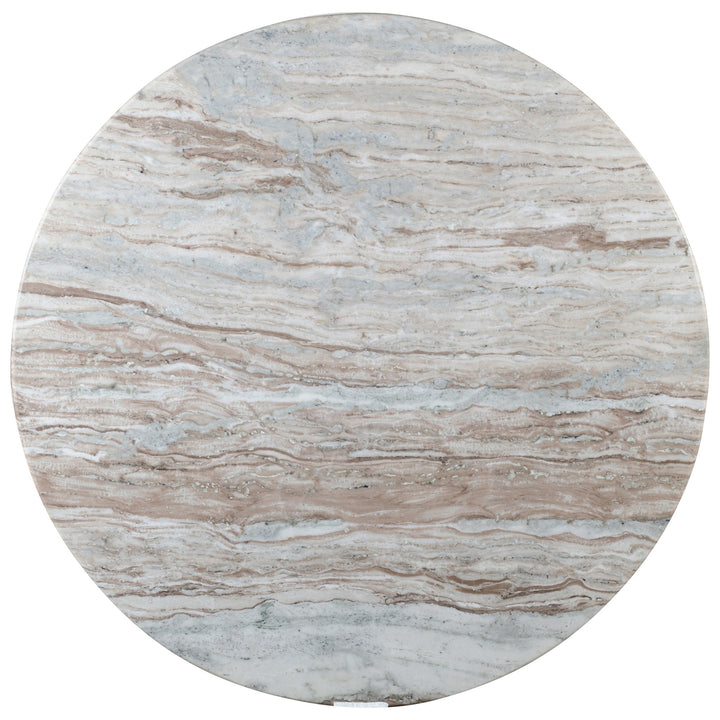 Norlix Mid-Century Modern Round Dining Table – Solid Mango Wood Table with Fantasy Brown Marble Top and Walnut Finish Pedestal Base