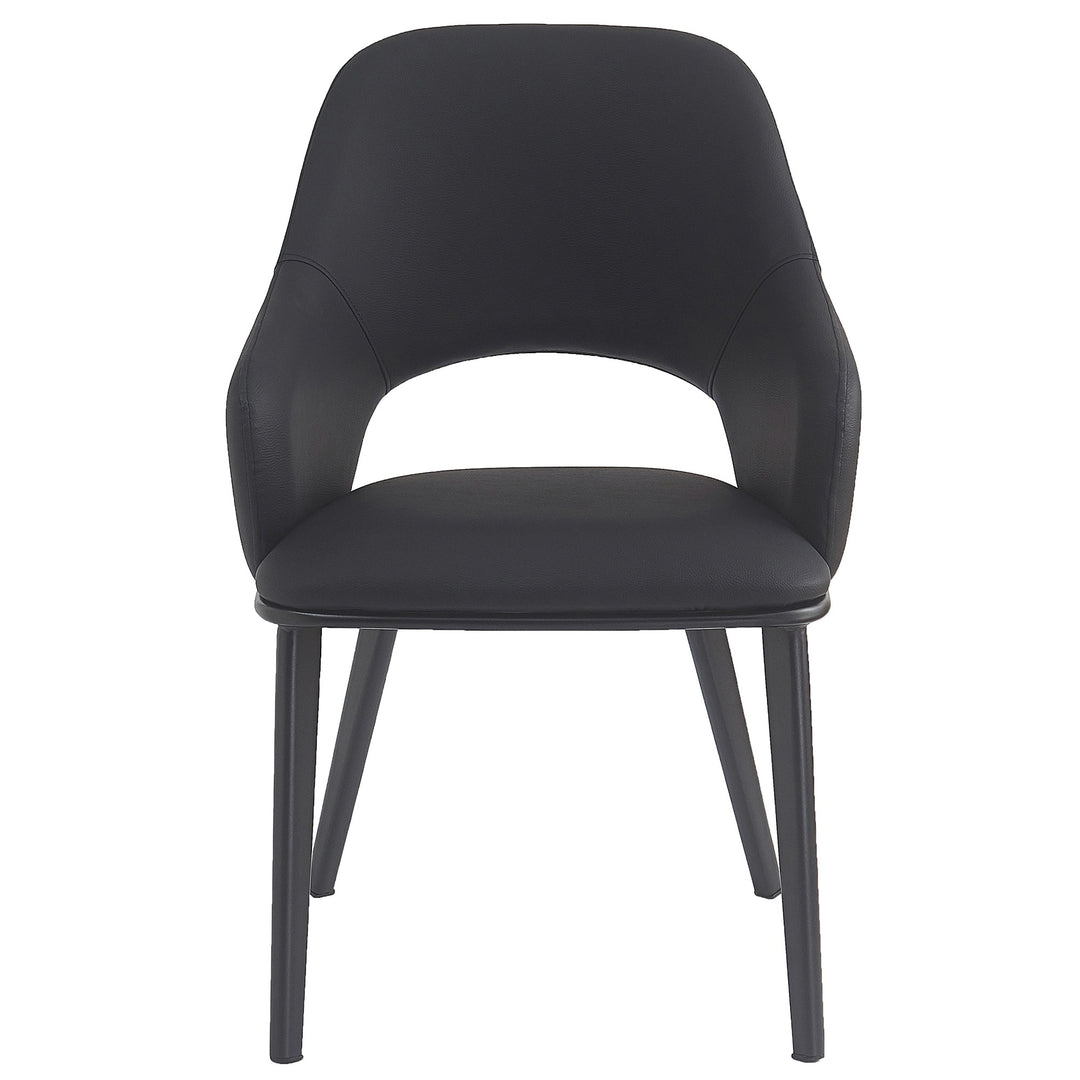 Montierra Modern Dining Chair Set of 4 – Textured Faux Leather Upholstered Chairs with Curved Back, Matte Black Frame and Medium-Firm Cushion Seating Dining & Lounge Chairs