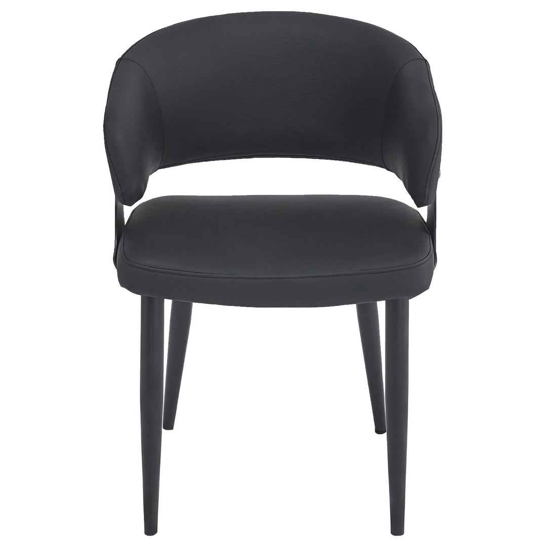Corvello Dining/Lounge Chair Set of 4 – Modern Curved Back Faux Leather Upholstered Chairs in Black with Matte Black Frame
