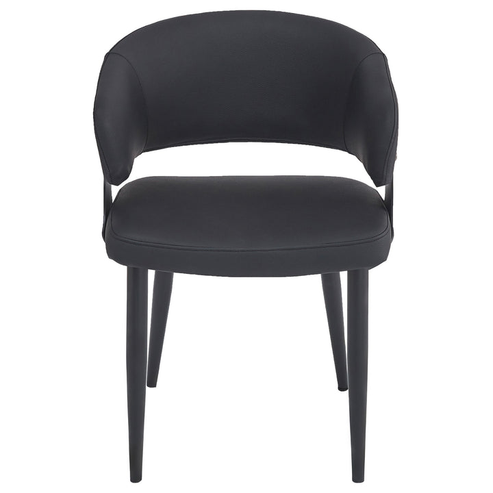 Corvello Dining/Lounge Chair Set of 4 – Modern Curved Back Faux Leather Upholstered Chairs in Black with Matte Black Frame