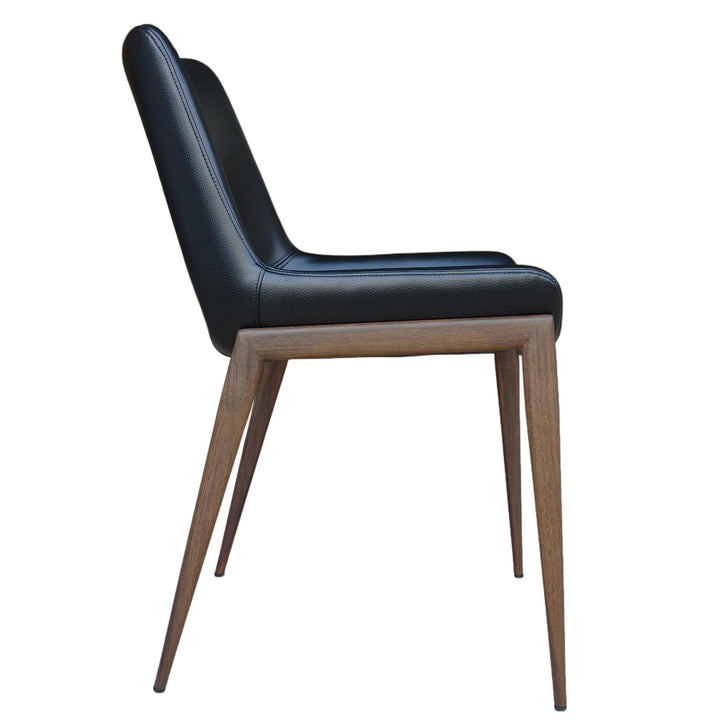 Torano Mid-Century Modern Dining And Lounge Chair in Walnut Finish with Textured Faux Leather Upholstery, Contoured Seat, Metal Frame – Set of 6