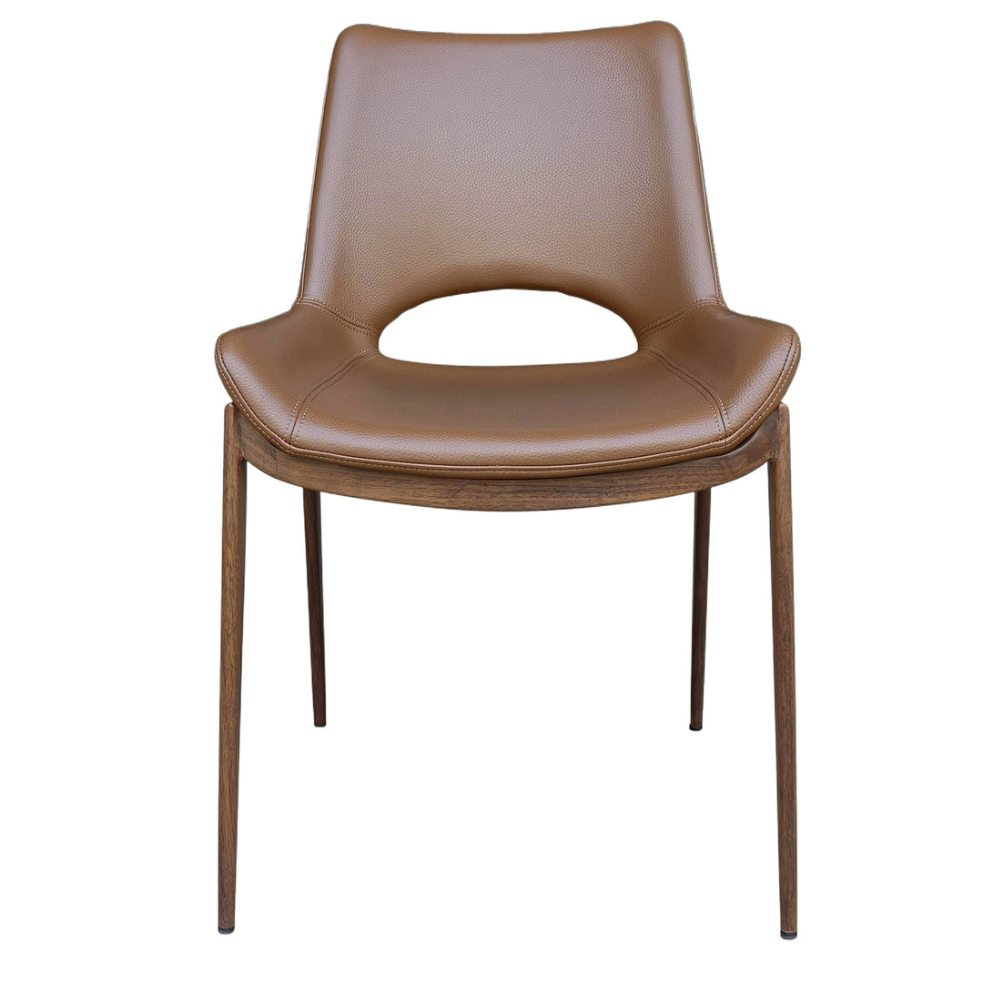 Torano Mid-Century Modern Dining And Lounge Chair in Walnut Finish with Textured Faux Leather Upholstery, Contoured Seat, Metal Frame – Set of 6