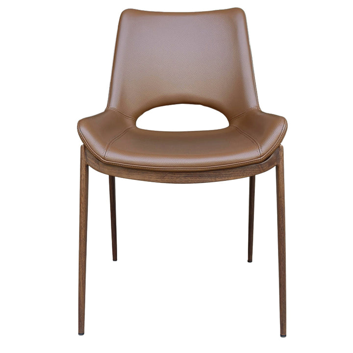 Torano Mid-Century Modern Dining And Lounge Chair in Walnut Finish with Textured Faux Leather Upholstery, Contoured Seat, Metal Frame – Set of 6
