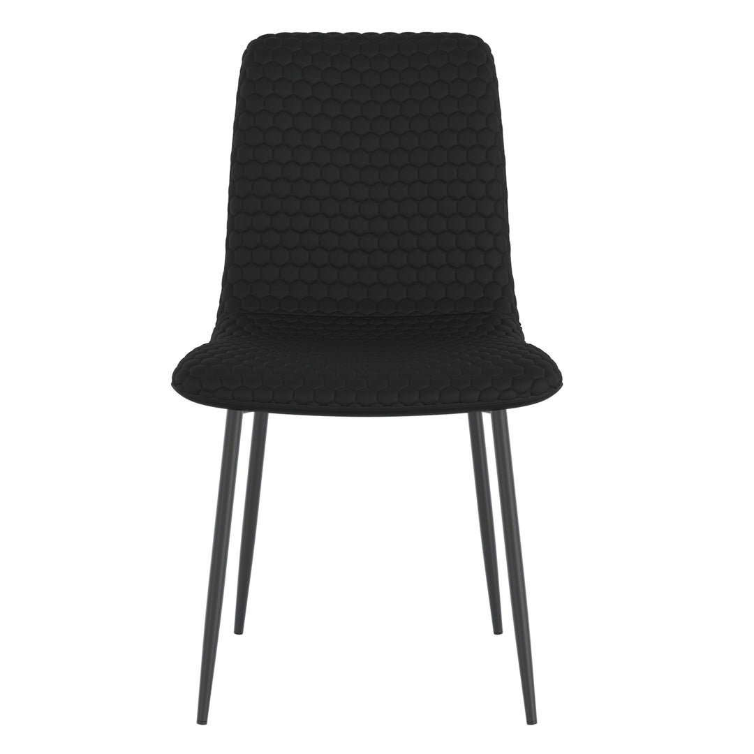 Miraggio Modern Dining Chair Set of 2 – Matte Black Faux Leather Upholstered Chairs with Hexagon-Stitch Detailing and Matte Black Metal Legs
