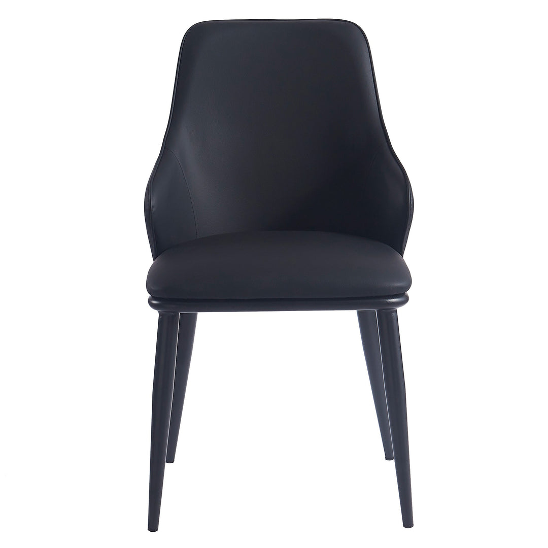 Bellora Modern Dining Chair with Faux Leather Upholstery, Contoured Seat Back, Matte Black Metal Frame And Legs – Set of 2