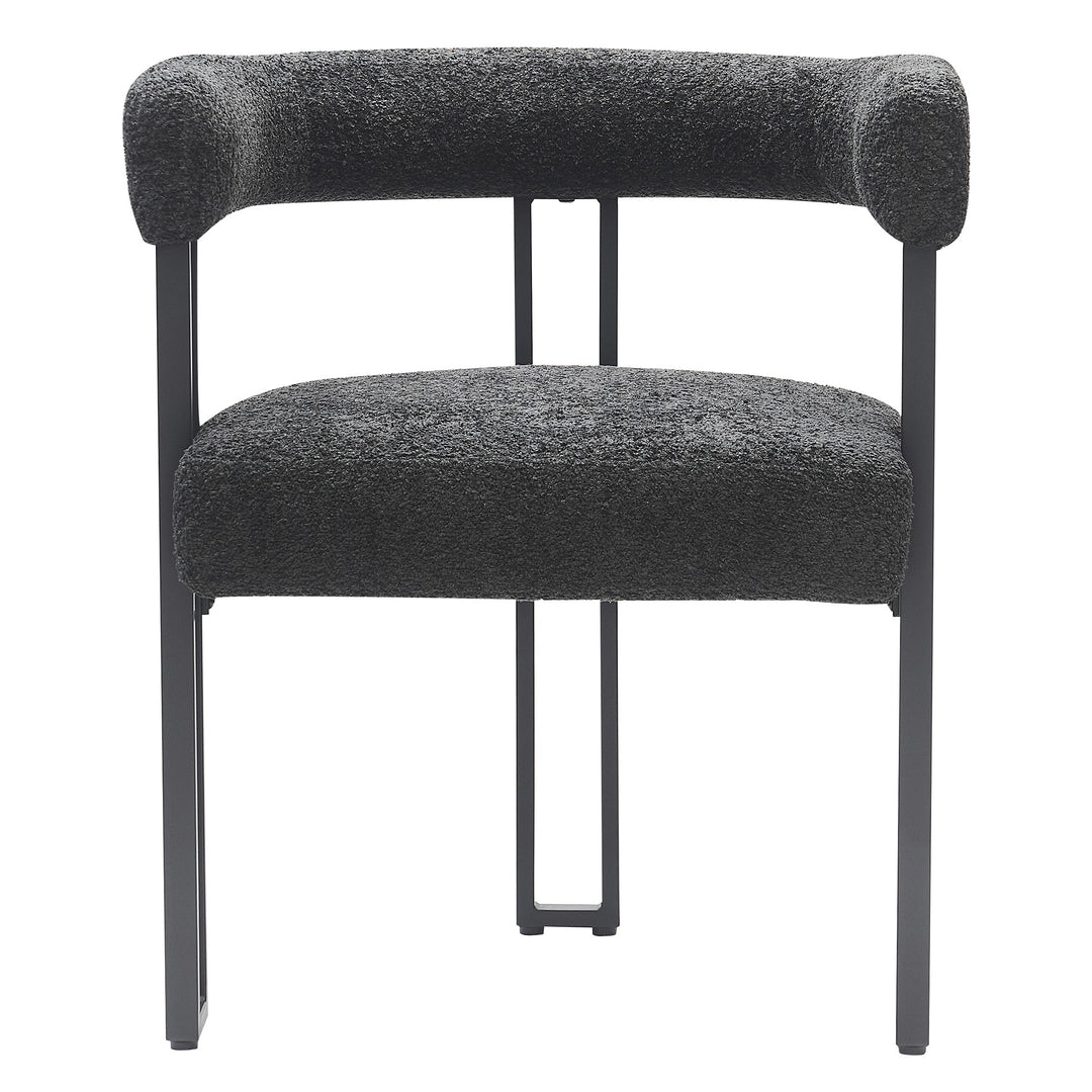 Varese Contemporary Dining Side Chair with Soft Boucle Fabric Upholstery, Black Metal Frame & Foam Cushion – Set of 2