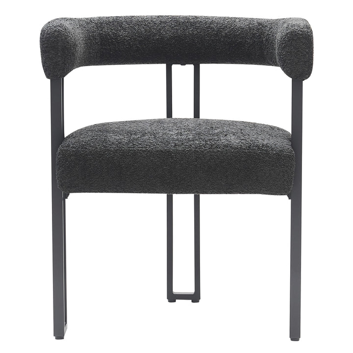 Varese Contemporary Dining Side Chair with Soft Boucle Fabric Upholstery, Black Metal Frame & Foam Cushion – Set of 2