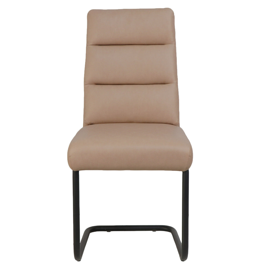 Astera Modern Dining Chair with Textured Faux Leather Upholstery in Mushroom PU, Black Metal C-Style Base And Back Handle – Set of 2
