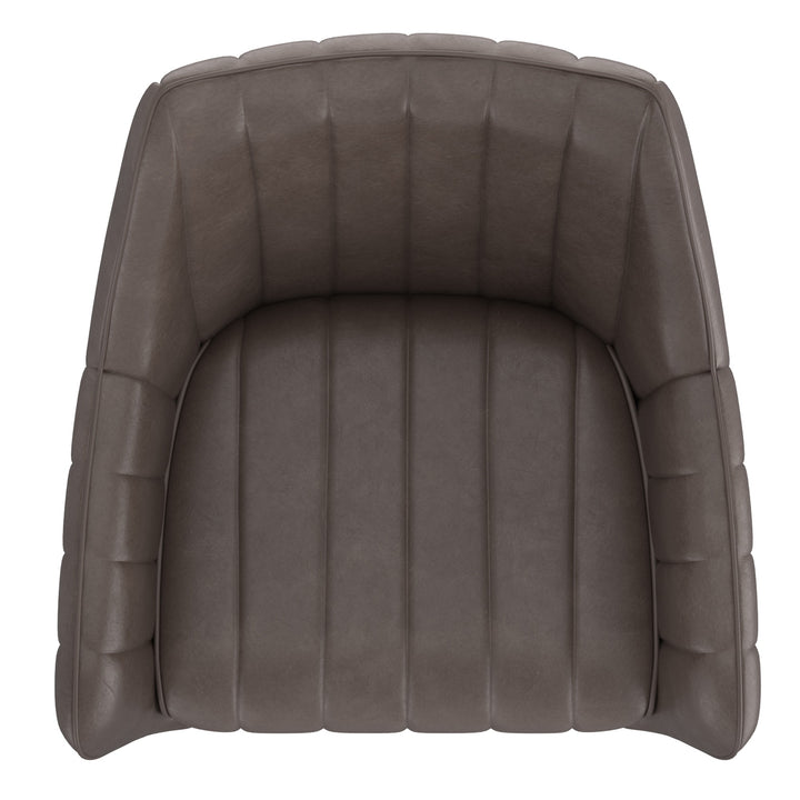 Nordelle Contemporary Dining & Accent Chair – Set of 2 Swivel Seat Vintage Faux Leather Upholstered Chairs with Black Metal A-Line Legs