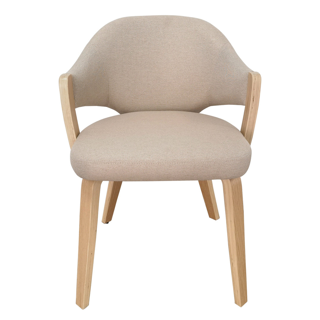 Cavello Modern Dining And Lounge Chair with Toffee Herringbone Performance Fabric Upholstery, Natural Bentwood Arms & Legs – Set of 2