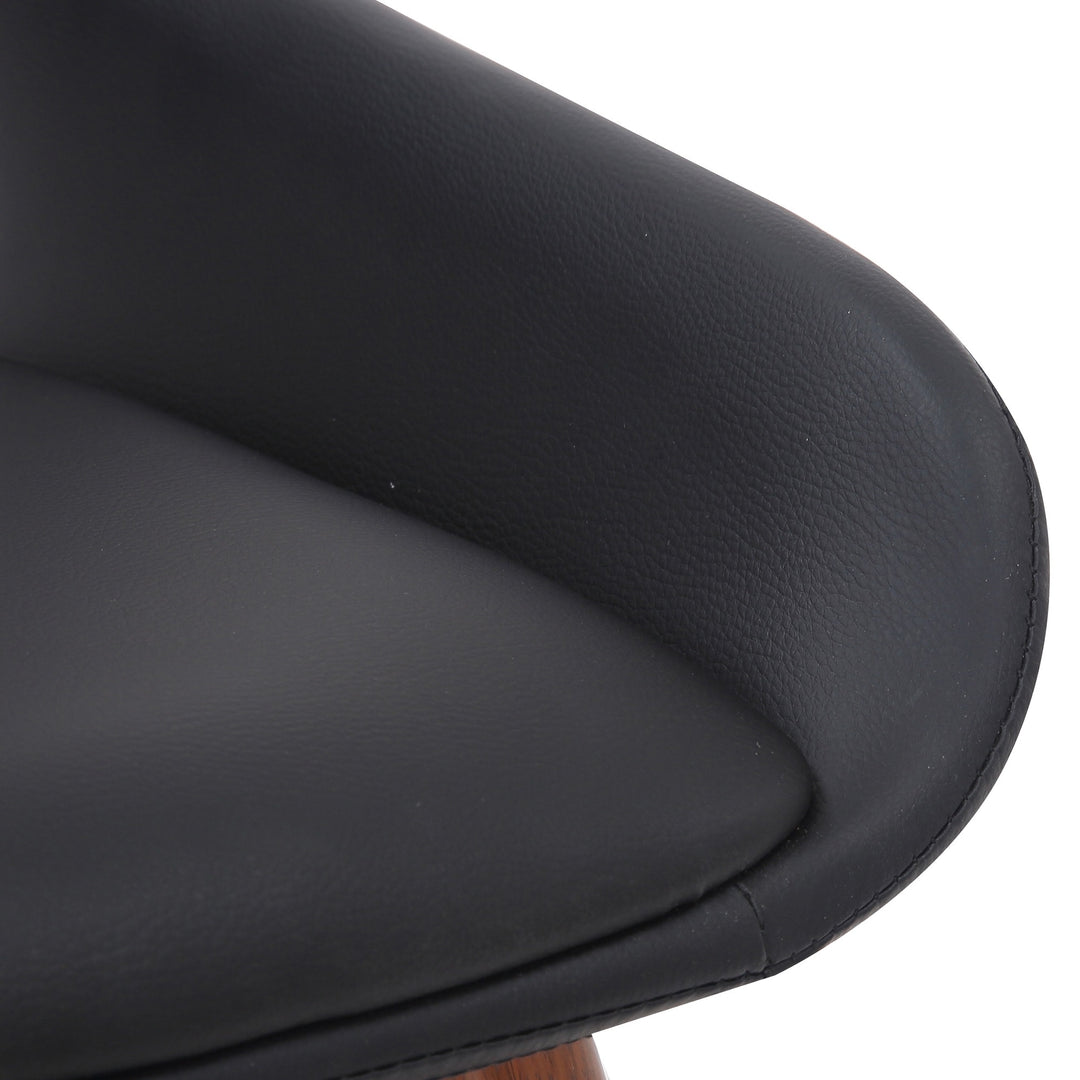 Modena Mid-Century Modern Dining And Accent Chair, Black Faux Leather Upholstery with Walnut Finish