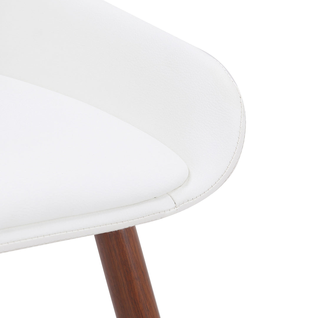 Modena Mid-Century Modern Dining/Lounge Chair, White Faux Leather Upholstery with Walnut Finish