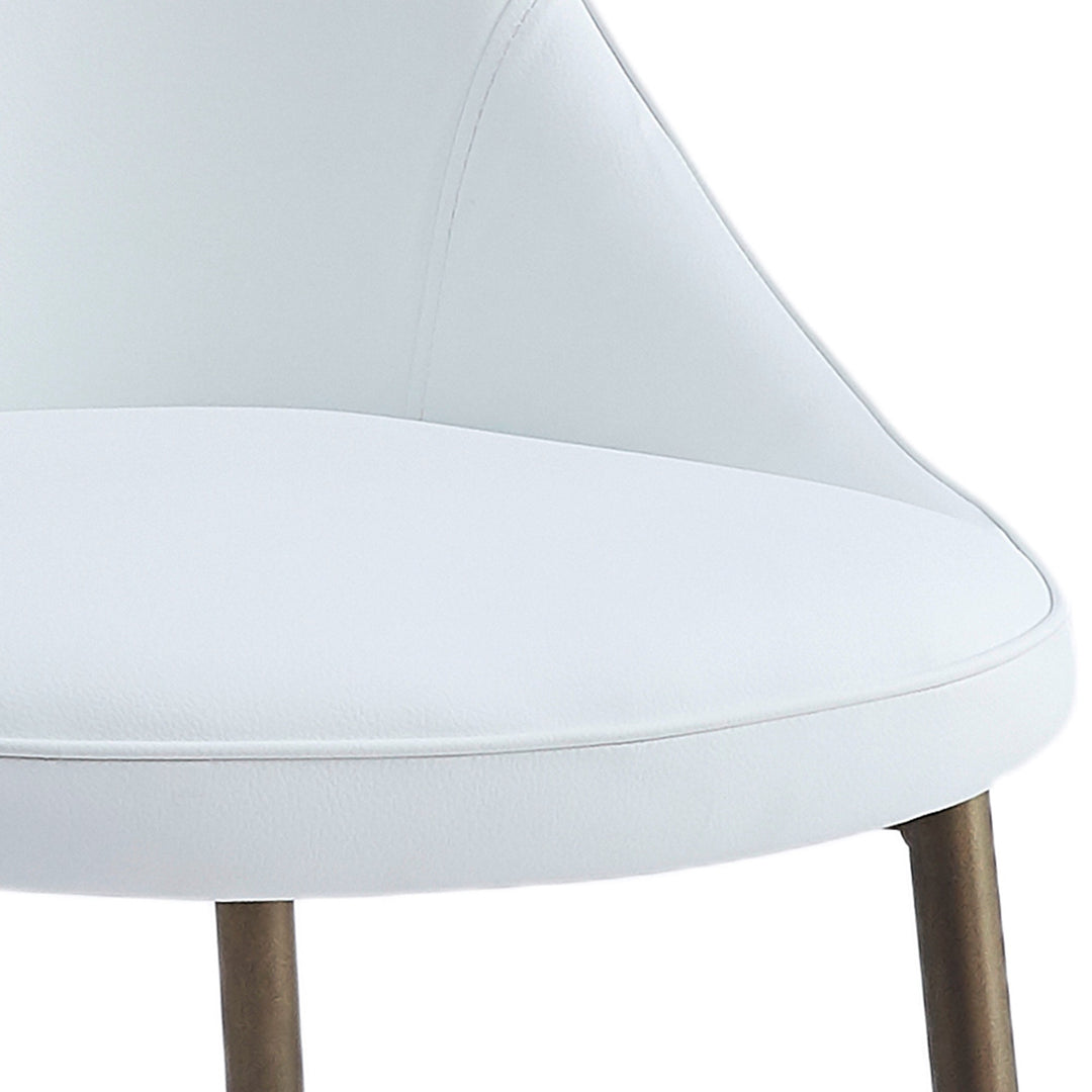Torenza Mid-Century Modern Dining/Lounge Chair, White Faux Leather Upholstery with Aged Gold Finish (Set of 2)