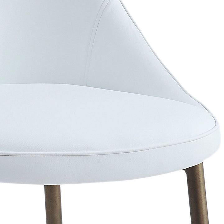 Torenza Mid-Century Modern Dining/Lounge Chair, White Faux Leather Upholstery with Aged Gold Finish (Set of 2)