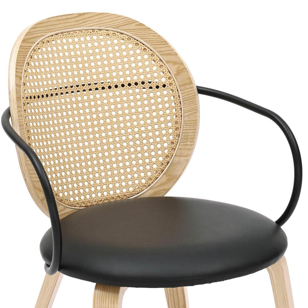 Viresta Modern Farmhouse Dining/Lounge Chair, Light Oak Finish with Black Faux Leather Seat (Set of 2)