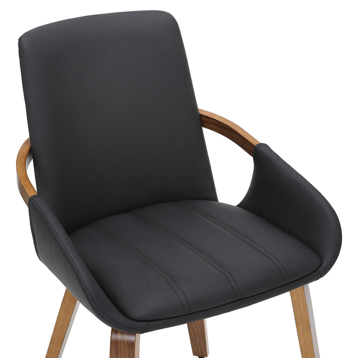 Altessa Mid-Century Modern Dining/Lounge Chair, Black Faux Leather Upholstery with Dark Walnut Finish (Set of 2)
