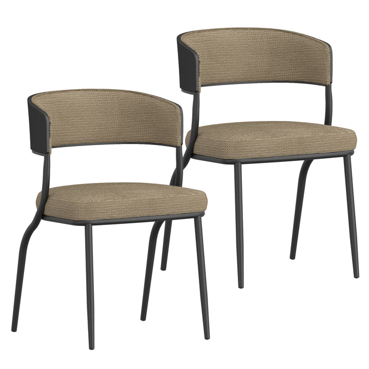 Florenza Modern Dining/Lounge Chair, Dark Beige Fabric with Black Finish (Set of 2)
