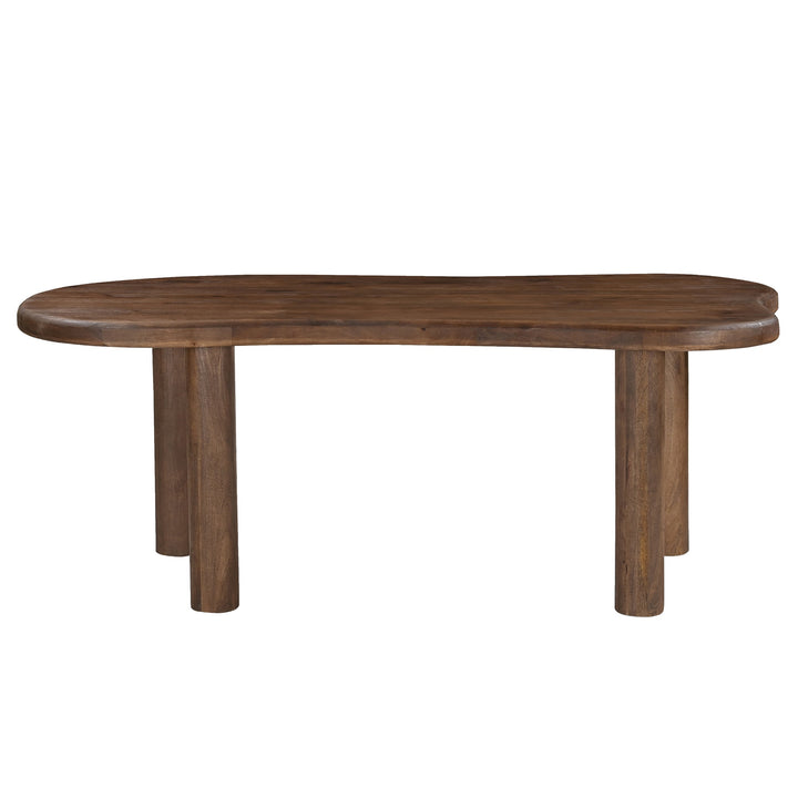 Ardenoak 9-Piece Freeform Mango Wood Dining Table Set with Dark Walnut Finish And Matte Black Faux Leather Chairs