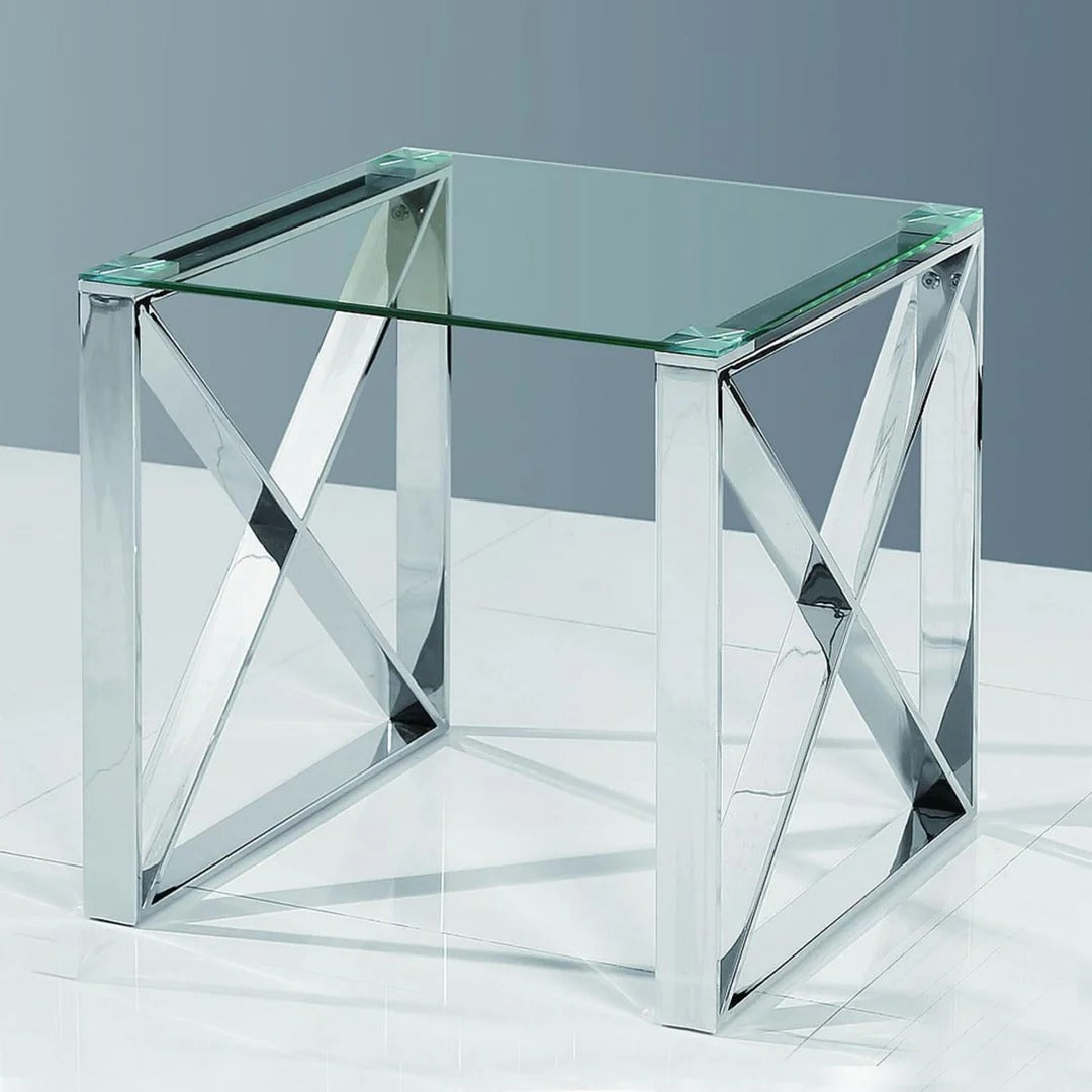 Seraphine End Table – Tempered Glass & Metallic Frame