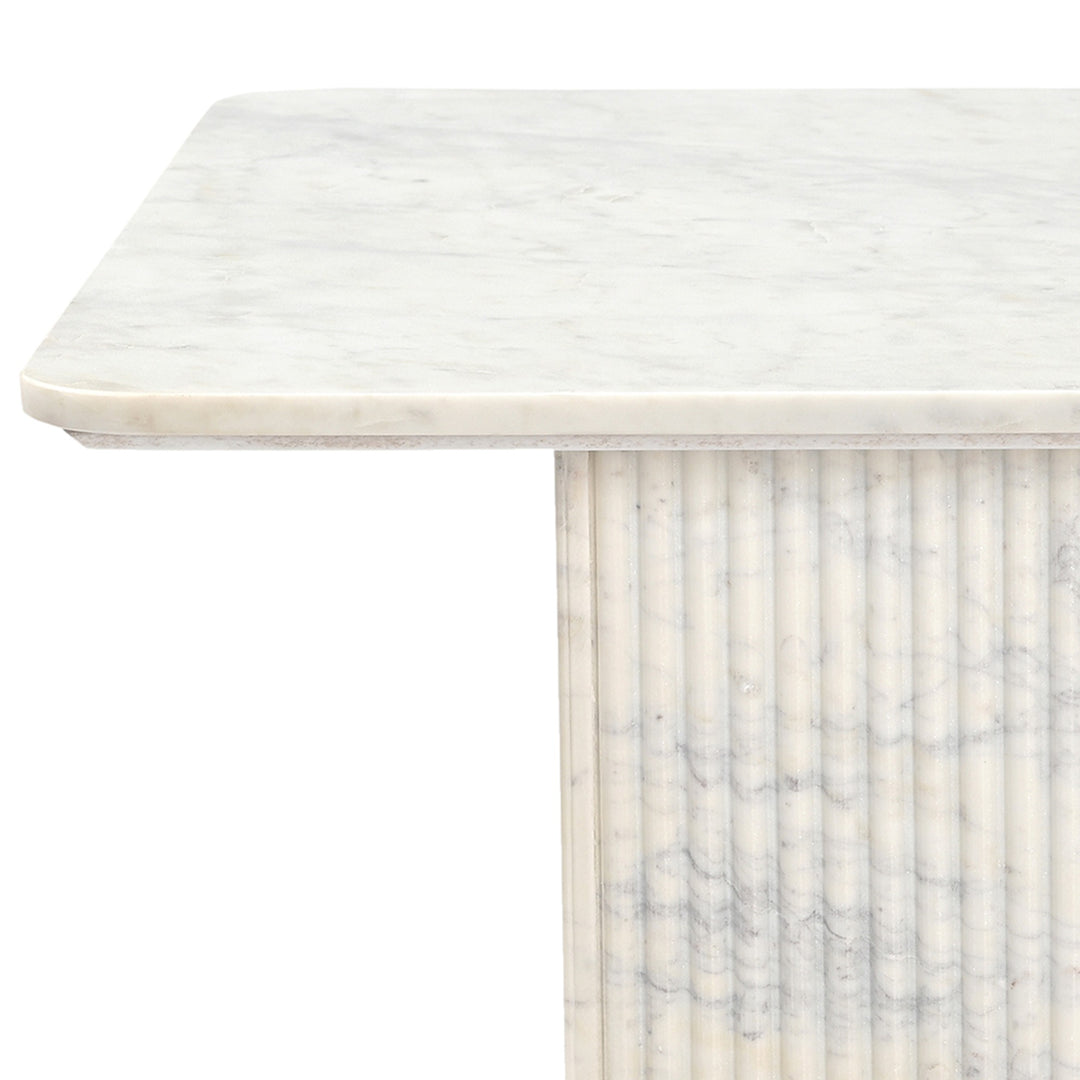 Stonevale Modern Sculpted Marble Coffee Table with Fluted Square Pedestal Base