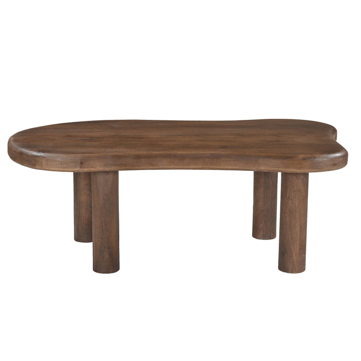 Carvello Freeform Solid Mango Wood Coffee Table with Thick Rounded Top & Dark Walnut Finish