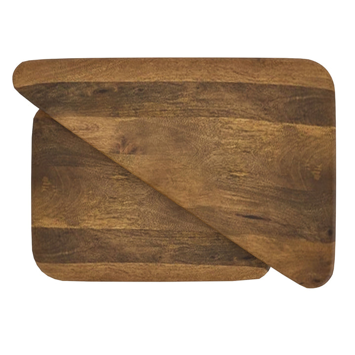 Calnex Mid-Century Modern Nesting Coffee Table Set – 2-Piece Solid Mango Wood Triangular Tables (Light Walnut Finish)