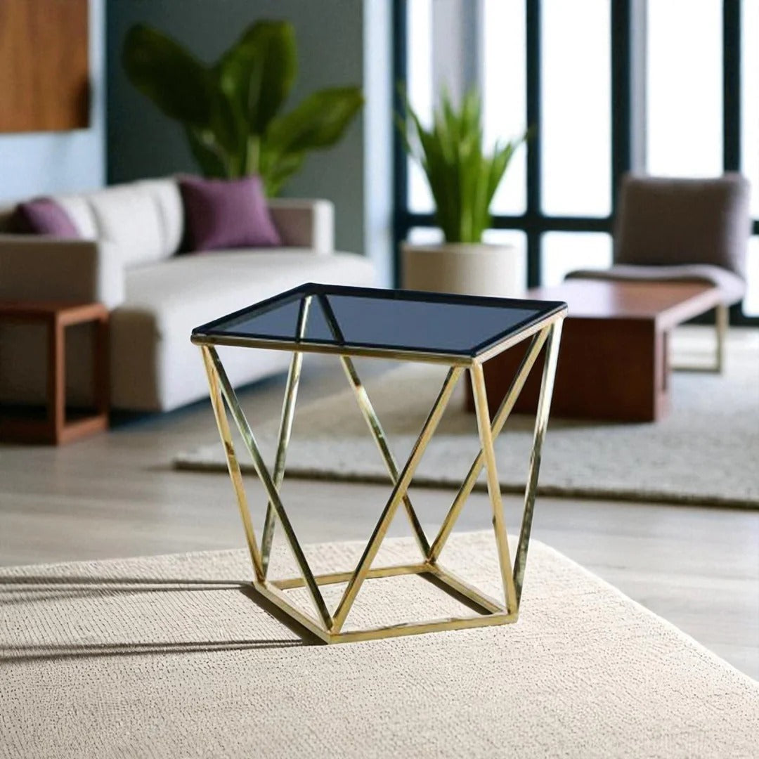 Elan Designer Accent Table – Smoky Glass & Gold Frame