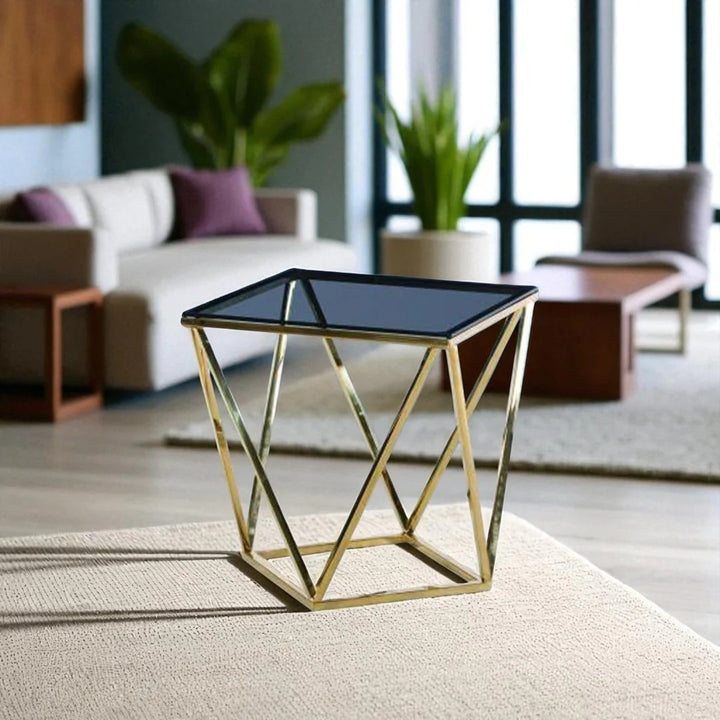 Elan Designer Accent Table – Smoky Glass & Gold Frame