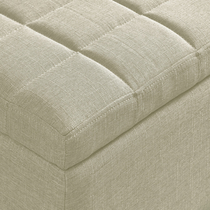 Mytrano Modern Storage Bench – Square Tufted Upholstered Bench with Deep Storage & Safety Hinges
