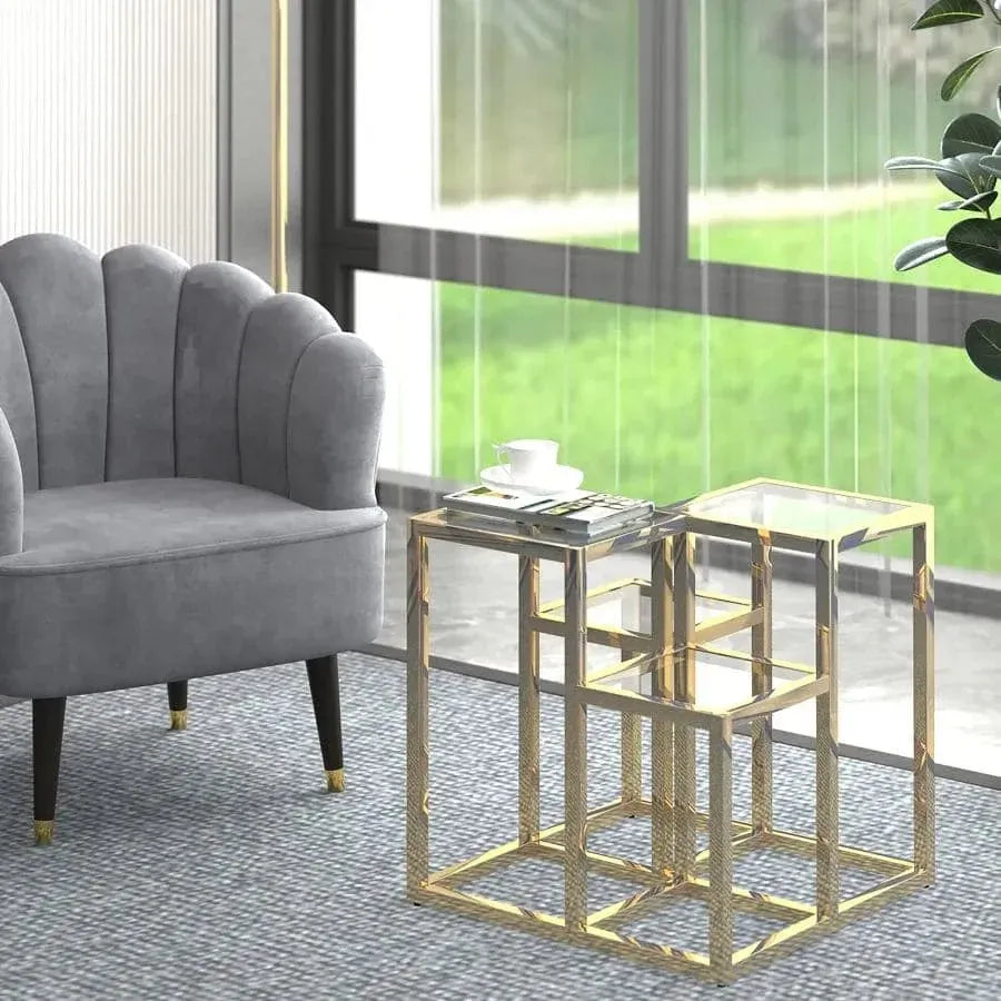 Aria Accent Table – Polished Gold & Clear Glass