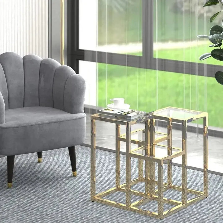 Aria Accent Table – Polished Gold & Clear Glass