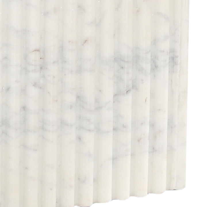 Stonevale Modern Sculpted Marble Accent Table with Fluted Square Pedestal Base