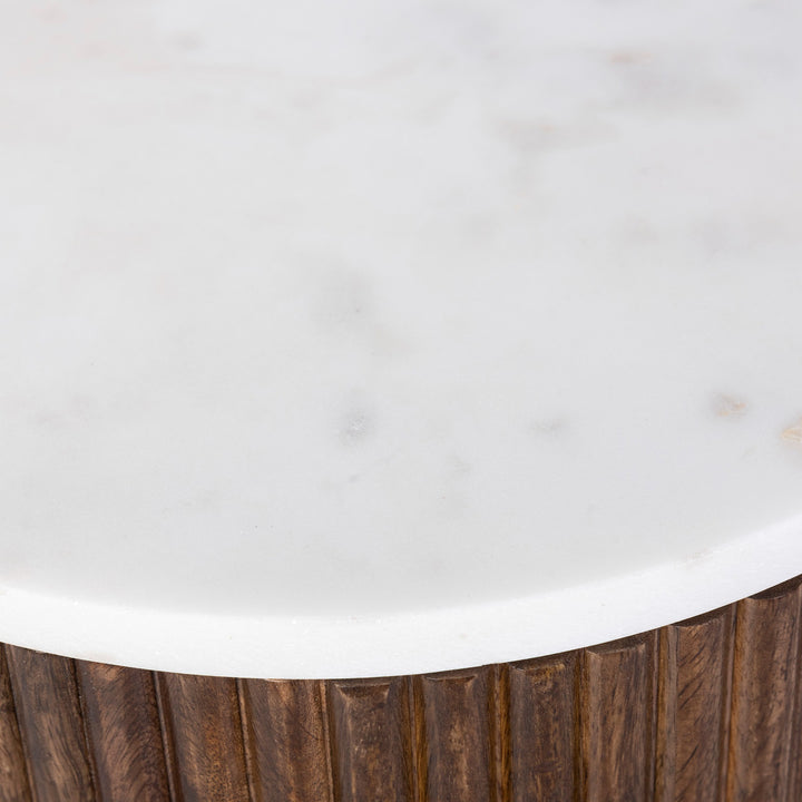 Quentaro Mid-Century Modern Round Accent Table with White Marble Top And Hidden Storage