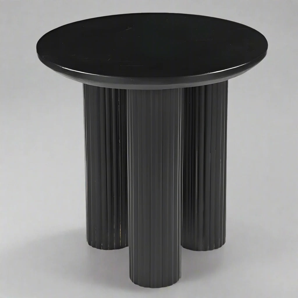 Verona Accent Table – Black Marble Top & Reeded Wood Base