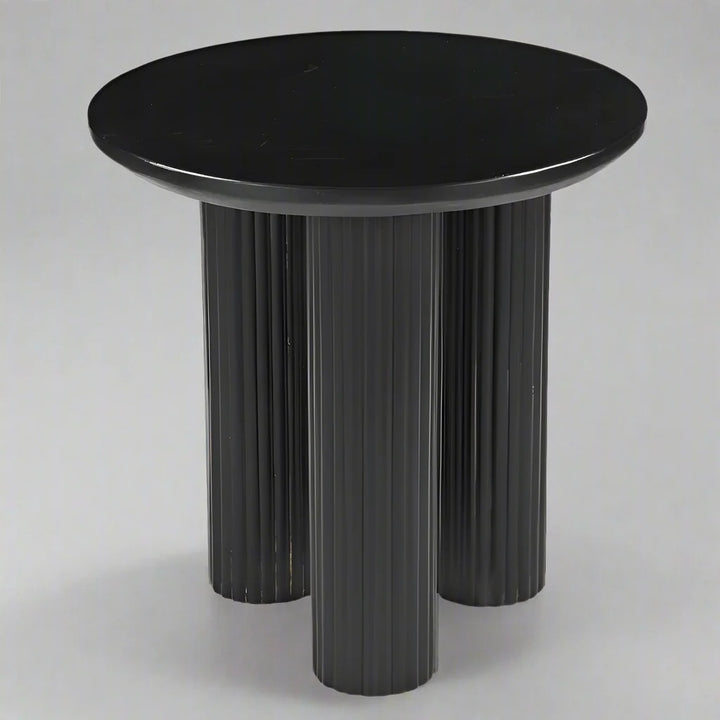 Verona Accent Table – Black Marble Top & Reeded Wood Base