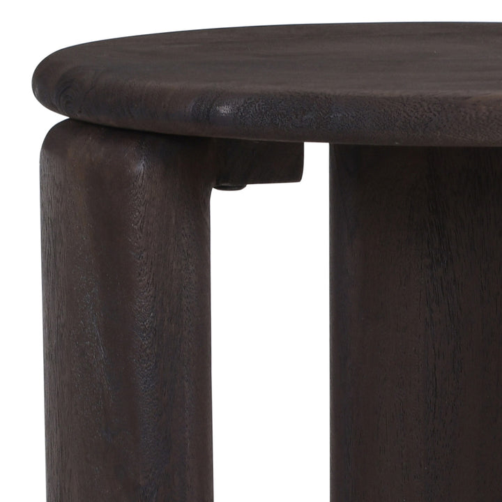 Kelvora Mid-Century Modern Solid Mango Wood Round Accent Side Table in Rich Mocha Finish