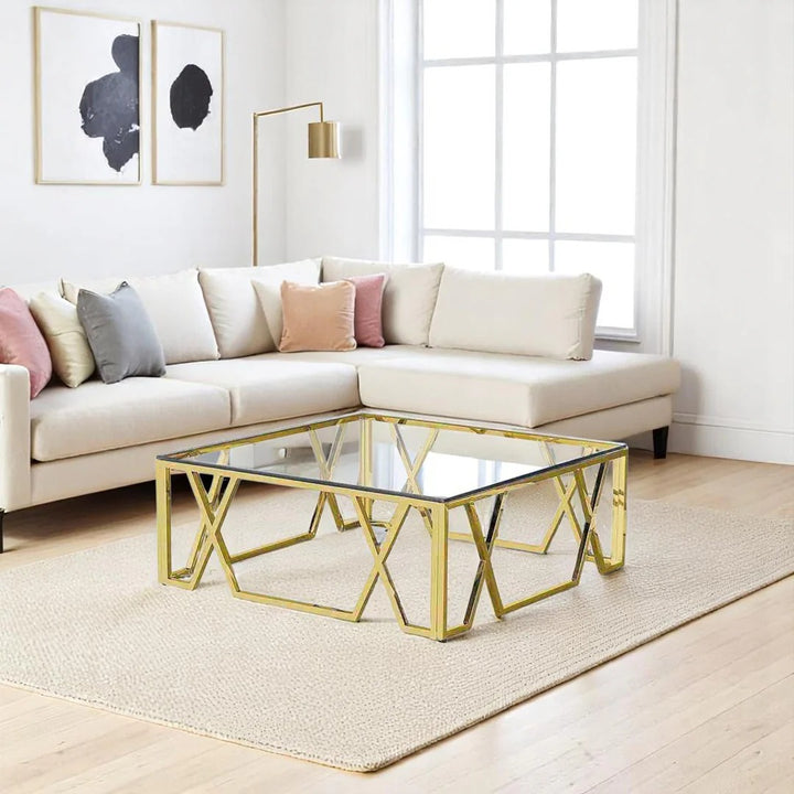 Elysium Coffee Table – Clear Tempered Glass Top & Gold Stainless Steel Base