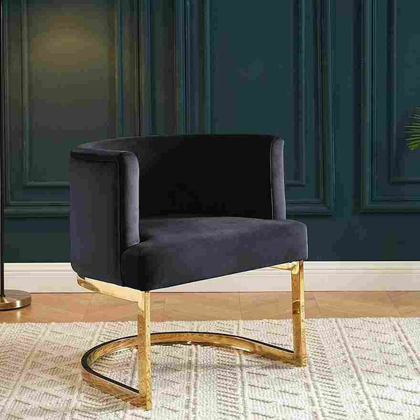 "Lorenzo Premium Black Velvet Accent Chair with Stunning Gold Base – A Touch of Elegance and Modern Luxury for Your Home"