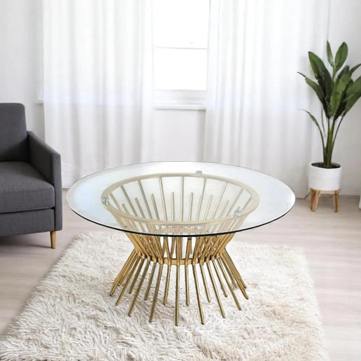 Empyrean Round Coffee Table – Glass Top & Brushed Gold Base