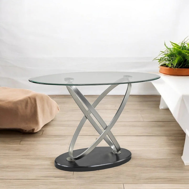 Elysian Sofa Table – Tempered Glass & Sculptural Base