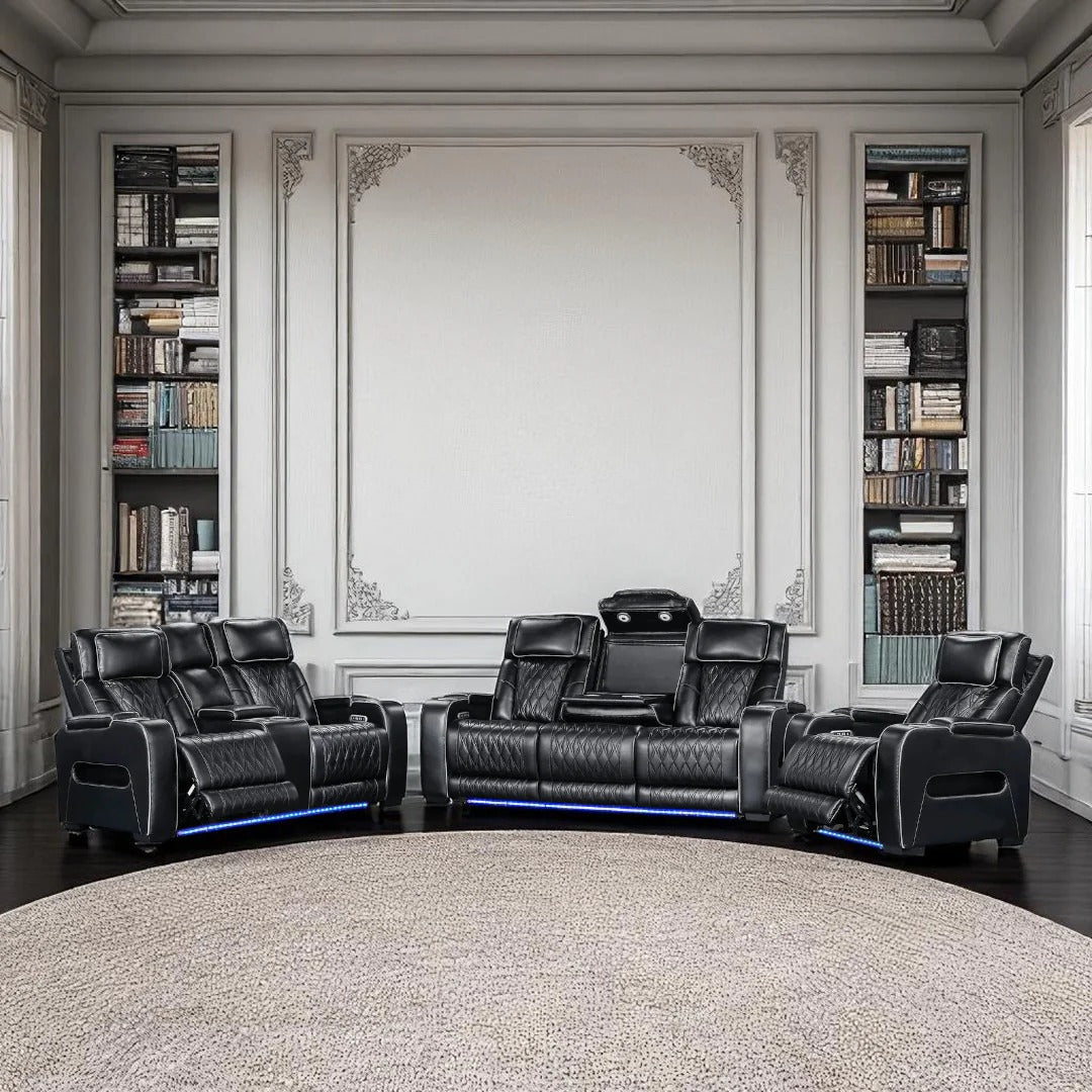 Tivaro Recliner Set – Sleek Black, 3-Piece Power Recliner (Chair + Loveseat + Sofa)