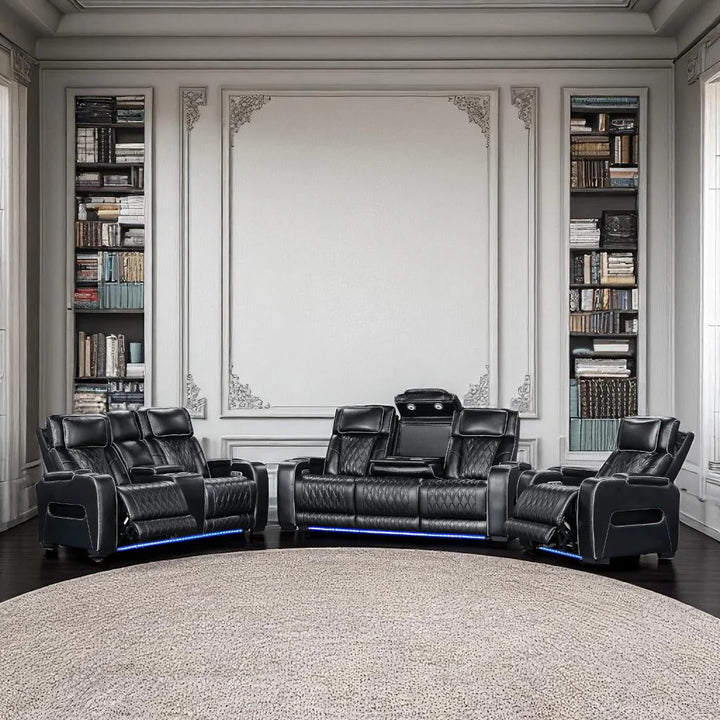 Tivaro Recliner Set – Sleek Black, 3-Piece Power Recliner (Chair + Loveseat + Sofa)