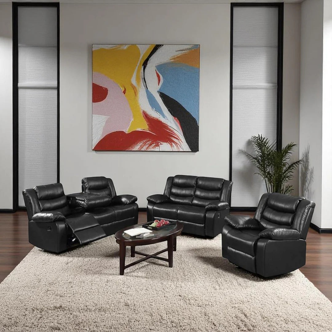 Cosmo Recliner Set Brown | Manual Recliner Chair, Loveseat & Sofa