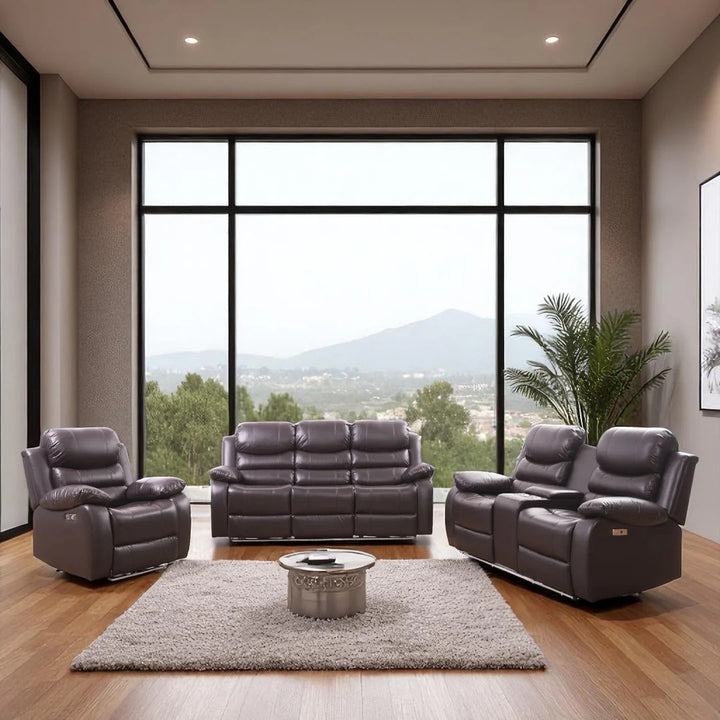 Sereno Brown Power Recliner Set | Chair, Loveseat & Sofa with LED