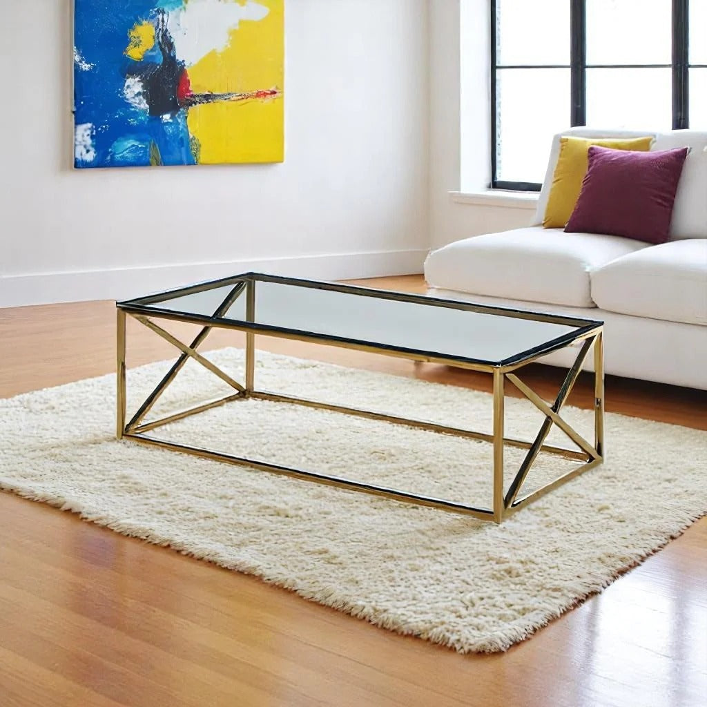 Meridian Coffee Table – Clear Tempered Glass Top & Chrome Stainless Steel Base