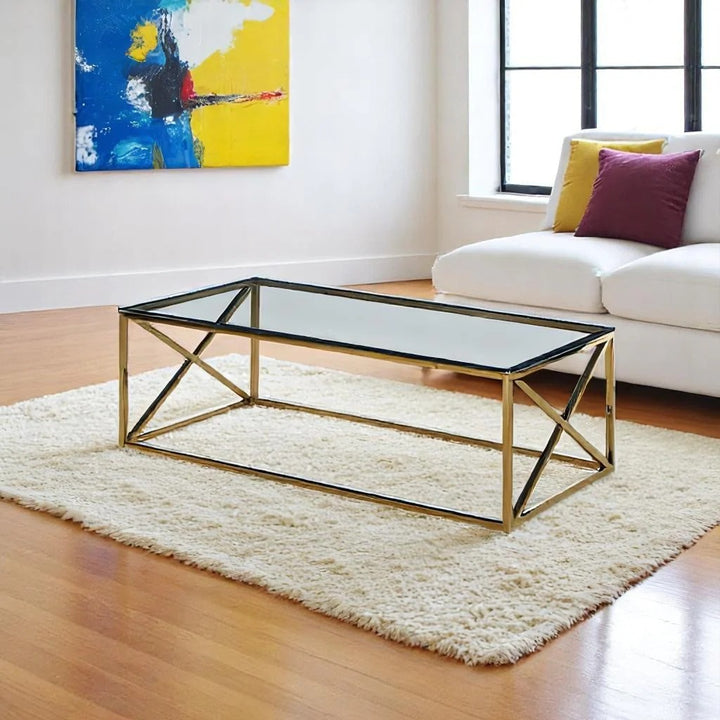 Meridian Coffee Table – Clear Tempered Glass Top & Chrome Stainless Steel Base