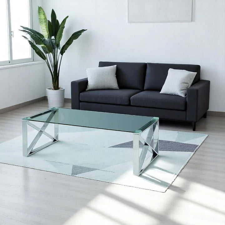 Ascend Coffee Table – Clear Tempered Glass Top & Chrome Stainless Steel Base