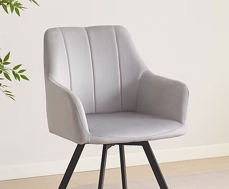 Tervano 7-Piece Dinette Set – Snowy White Marble Extension Table with Grey Velvet Swivel Chairs