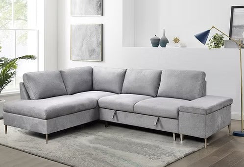 Velquora LHF Sofa Bed Sectional with Lift-Up Storage, Chaise &amp; Soft Grey Fabric