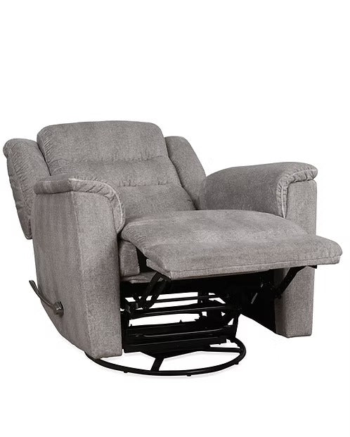 Yarvello Recliner Chair in Soft Grey Fabric with Swivel Glider Mechanism, Side-Mounted Steel Handle &amp; Zero Wallhugger Design